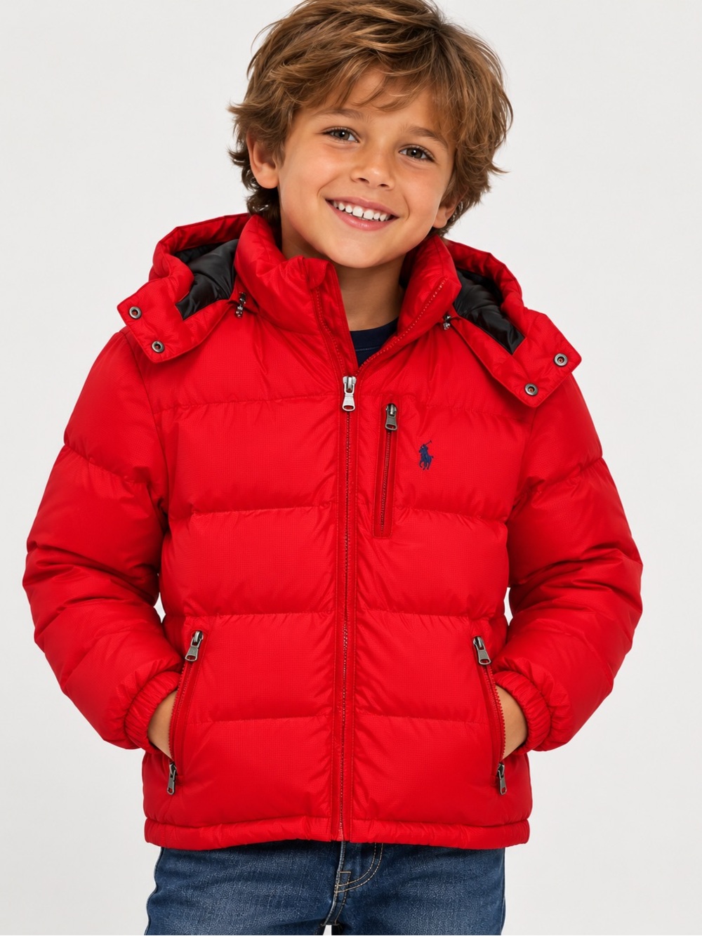 New Ralph Lauren Red Ripstop Water Repellent Down Filled Jacket Child’s Sz 8